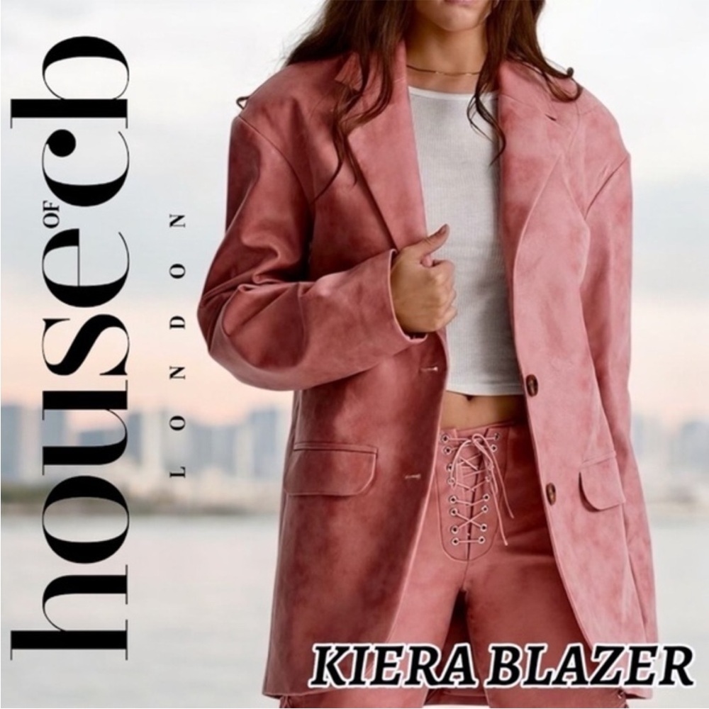 House of CB Womens Kiera Oversize Faux Leather Jacket Size Large Pink NWT - Picture 7 of 16